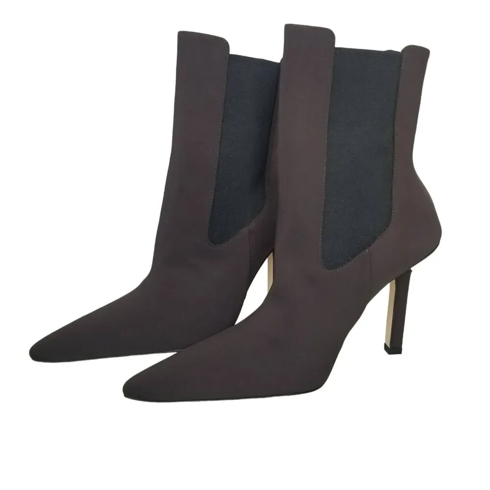 NWT Good American Boots Womens 7 Kickstand Heel Gold Neoprene Chocolate GA118N-X - Picture 6 of 6